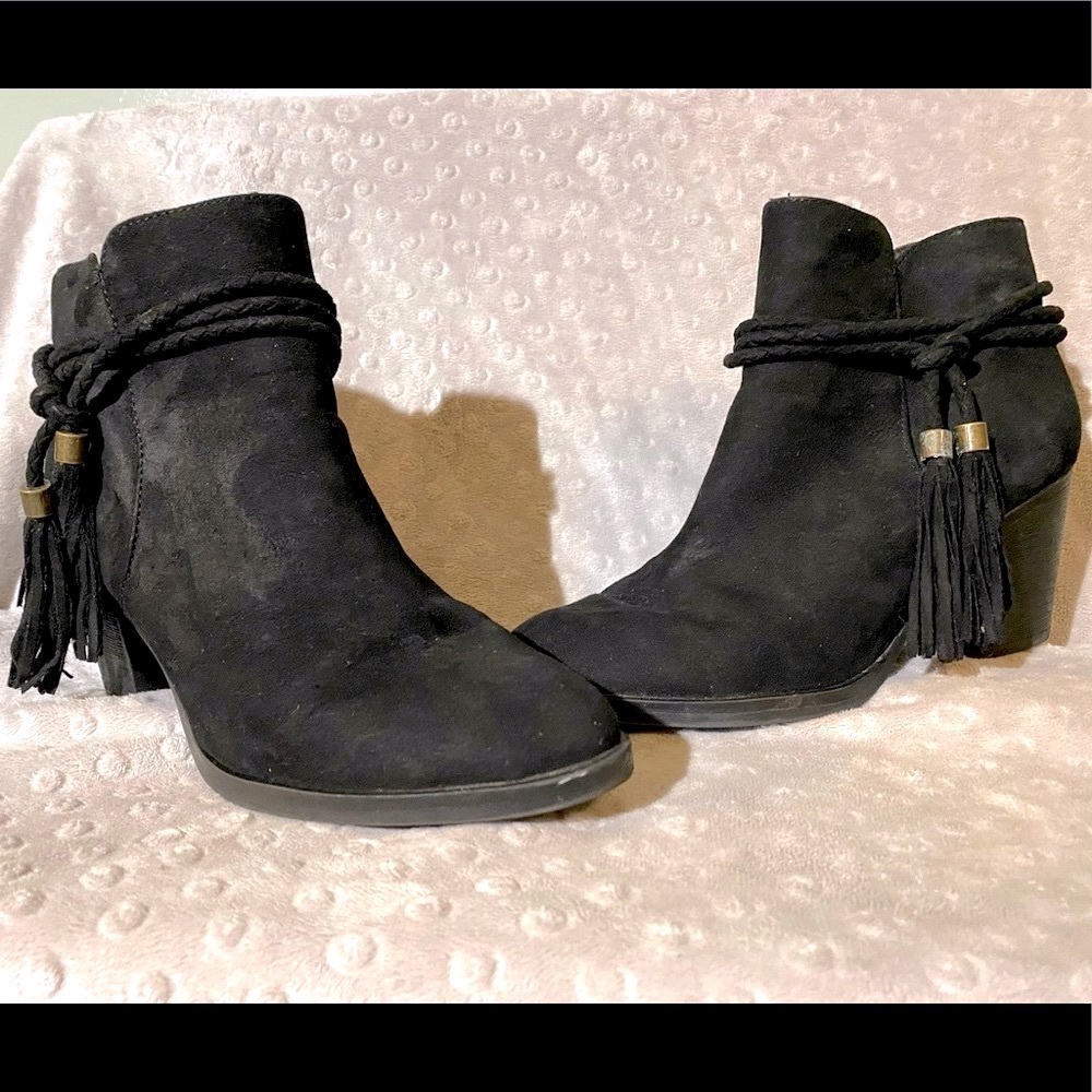 Black Suede Ankle Boots, Size 7.5